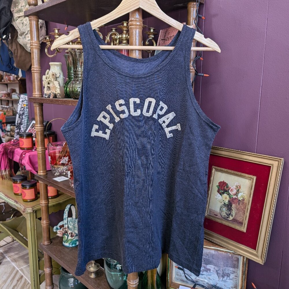 Vintage 1950s Champion Running Man Tank Episcopal Blue Men's Small Medium 50s